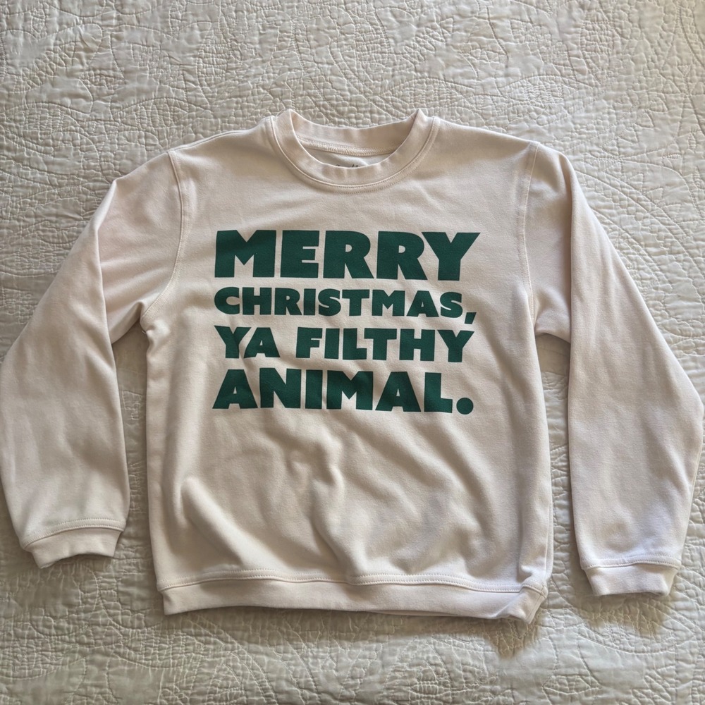 SweetHoney Kids Merry Christmas Ya Filthy Animal Sweatshirt Cream Size 8Y